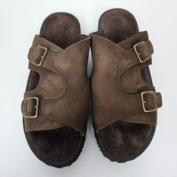 TEVA Alexandra Shoc Pro Brown Leather Adjustable Double Buckle Slide Sandal 11 - Picture 3 of 12